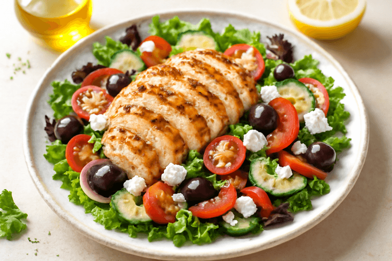 Sałatka z grillowanym kurczakiem i warzywami śródziemnomorskimi