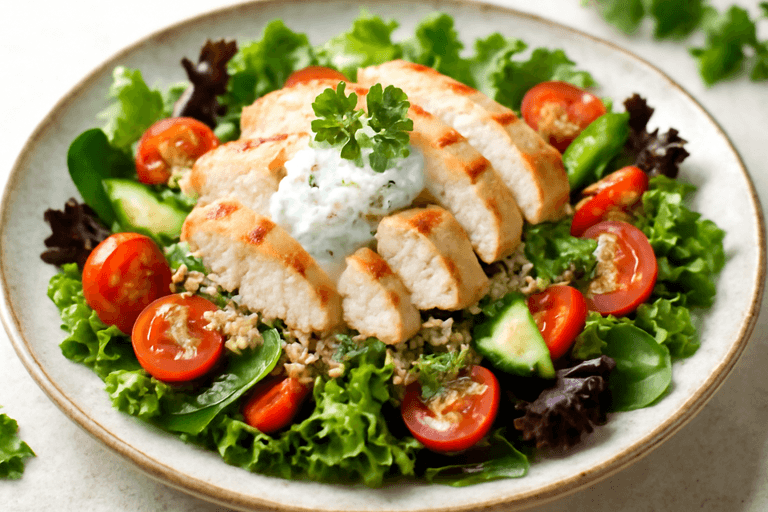Leichter Hähnchen-Salat mit Quinoa und Joghurt-Dressing