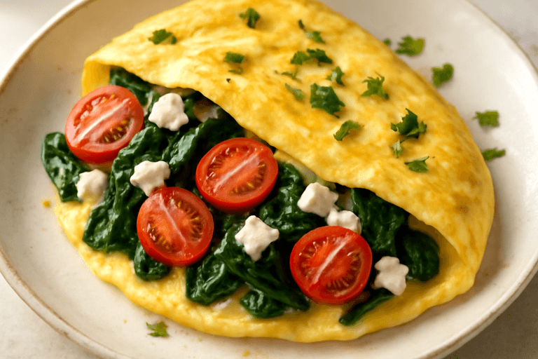 Proteinrik grekisk omelett med spenat och tomat