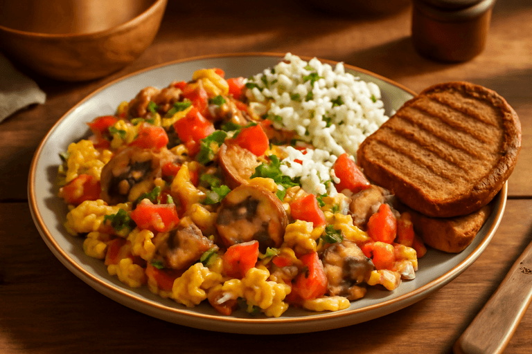 Proteinreiches Bauernfrühstück mit Vollkornbrot