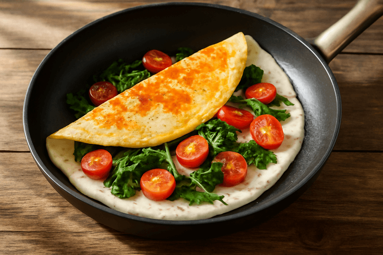 Omelette clásico de claras con espinacas y tomates