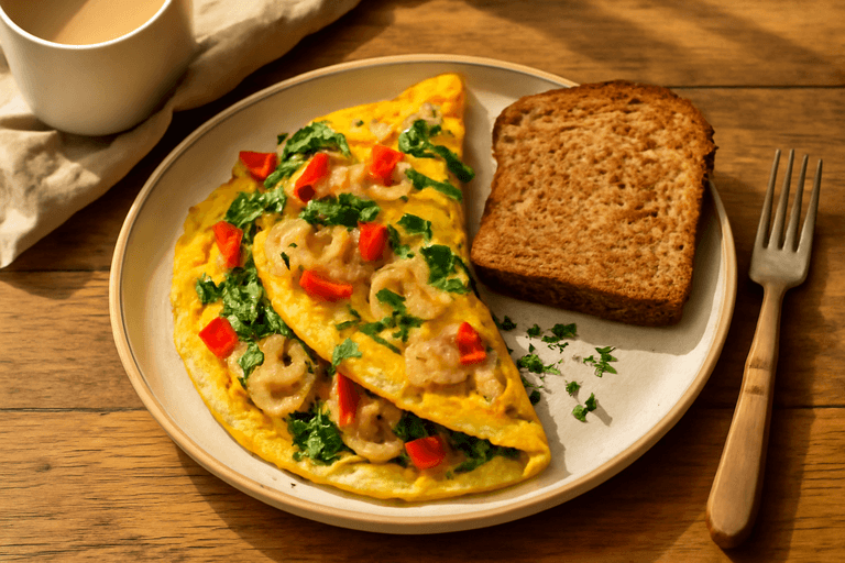 Herzhafter Gemüse-Omelett mit Vollkornbrot