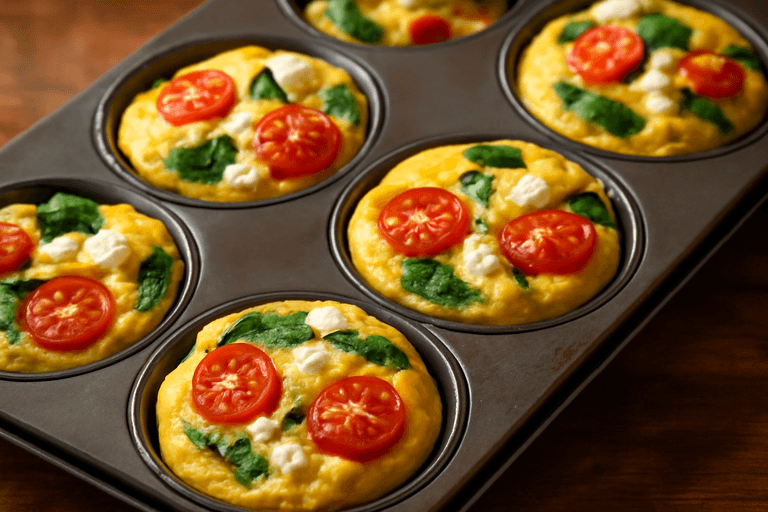 Proteinrika äggmuffins med spenat och tomat
