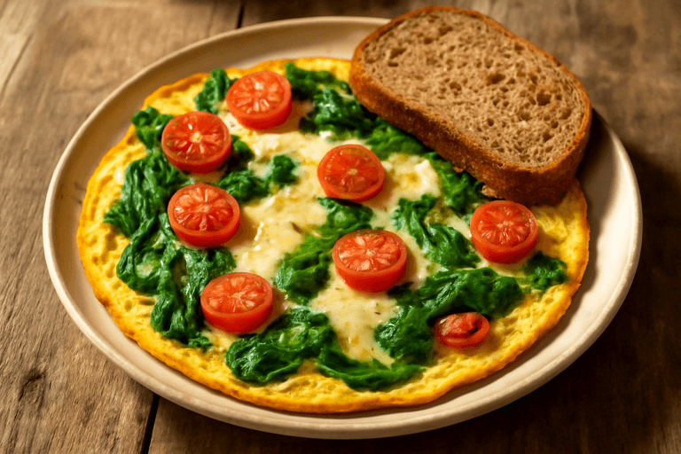 Proteinrik omelett med spenat och tomat