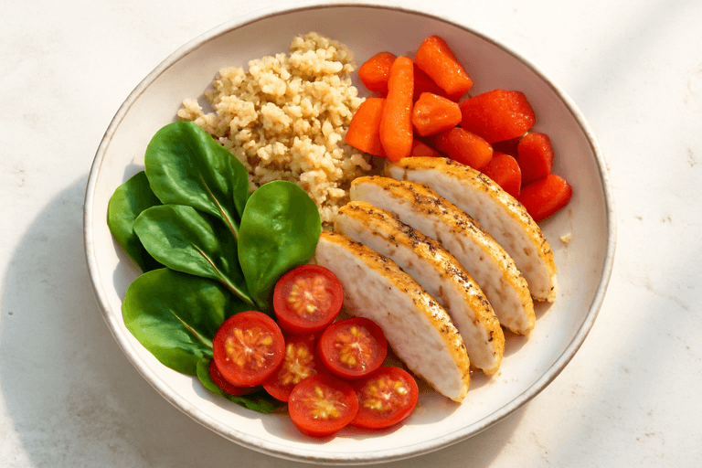 Kyckling- och Quinoasallad med Rostade Grönsaker