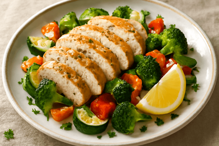 Leichtes Zitronen-Kräuter-Hähnchen mit Ofengemüse