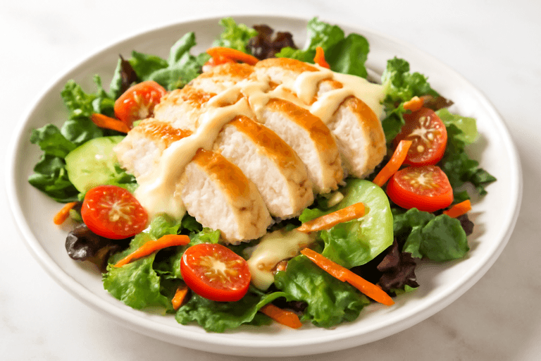 Proteinreicher Hähnchen-Gemüse-Salat mit Joghurtdressing