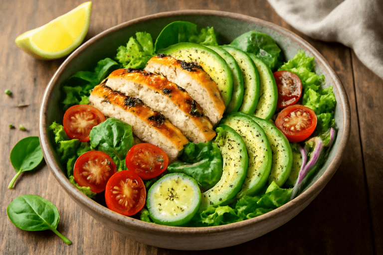 Ensalada de Pollo Clásica con Aguacate y Vinagreta de Limón