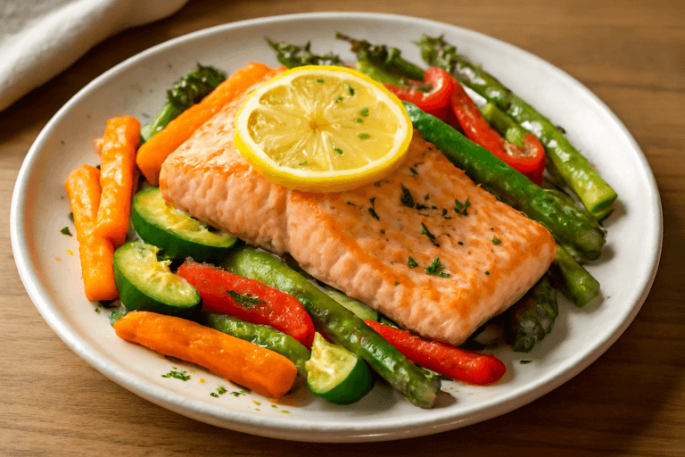 Salmón al Horno con Verduras Asadas