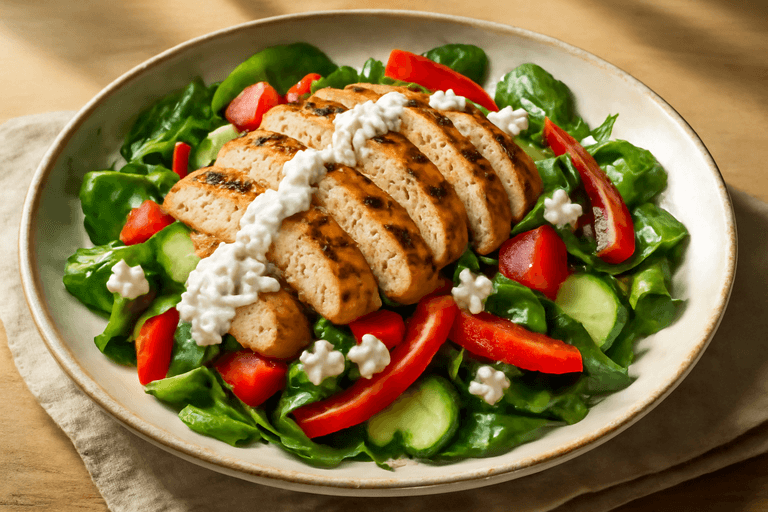 Ensalada templada de pollo mediterráneo