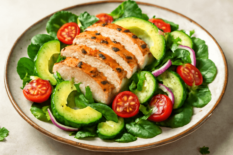 Fräsch kycklingsallad med avokado och citron