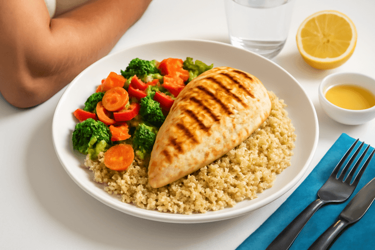 Κοτόπουλο ψητό με λαχανικά και κινόα