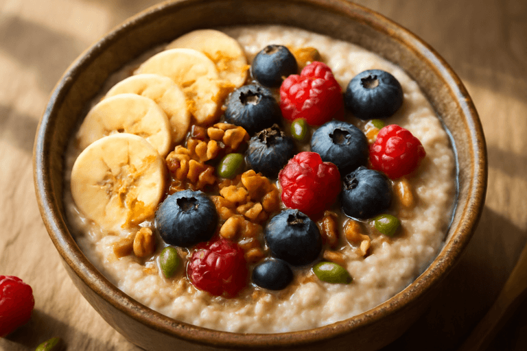 Power-Frühstücks-Porridge mit Nüssen und Beeren