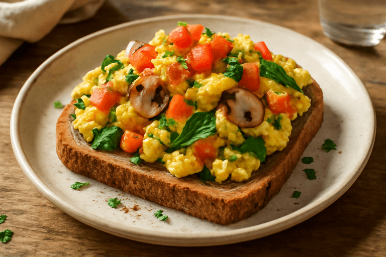 Leichtes Gemüserührei mit Vollkorntoast