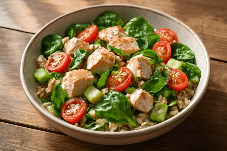 Лёгкий куриный салат с киноа и овощами