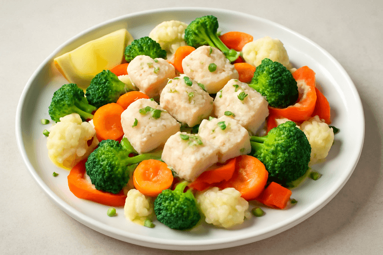 Куриное филе с овощами на пару и лимоном