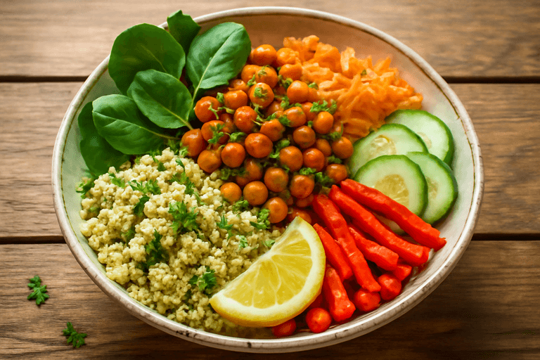 Bowl Poderoso de Quinoa y Garbanzos Asados