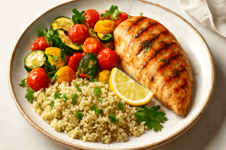 Hähnchenbrust mit mediterranem Gemüse und Quinoa