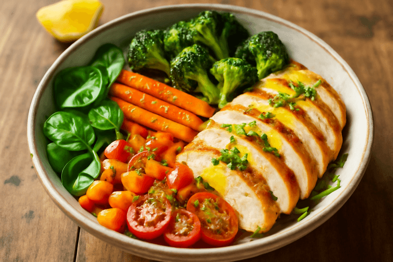 Leichter Hähnchen-Gemüse-Bowl