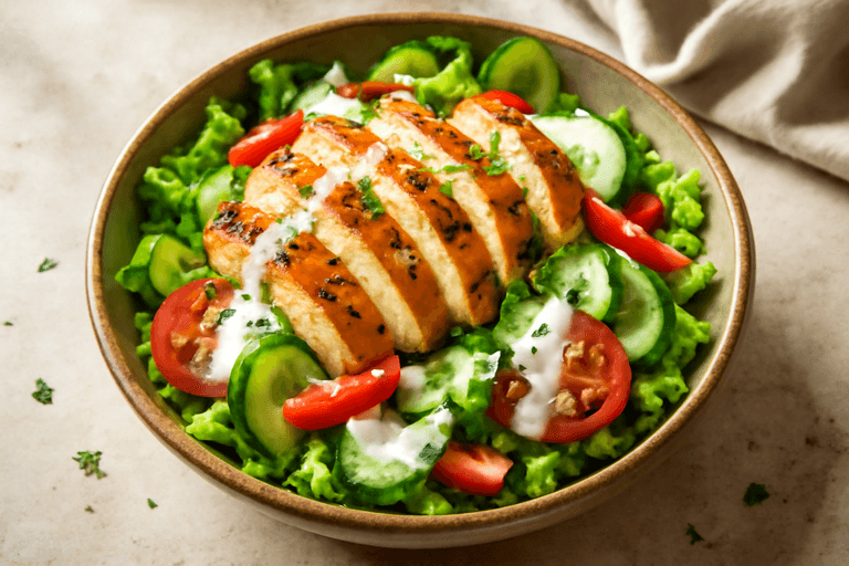 Lekka sałatka z grillowanym kurczakiem i warzywami