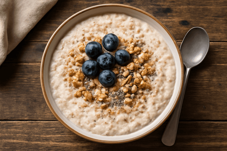 Proteinowa owsianka z jagodami i orzechami