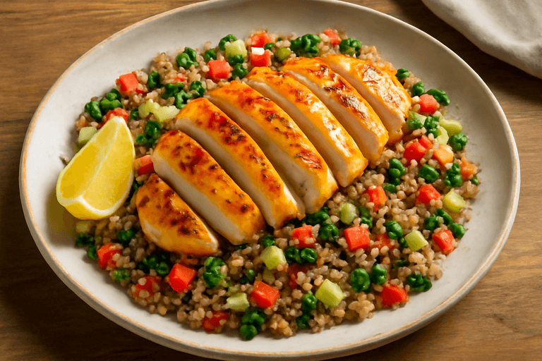 Grillowana pierś z kurczaka z sałatką z komosy ryżowej i warzyw