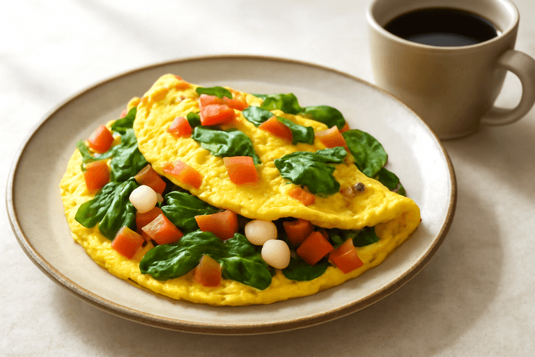 Omelette Clásica Saludable con Espinacas y Tomate