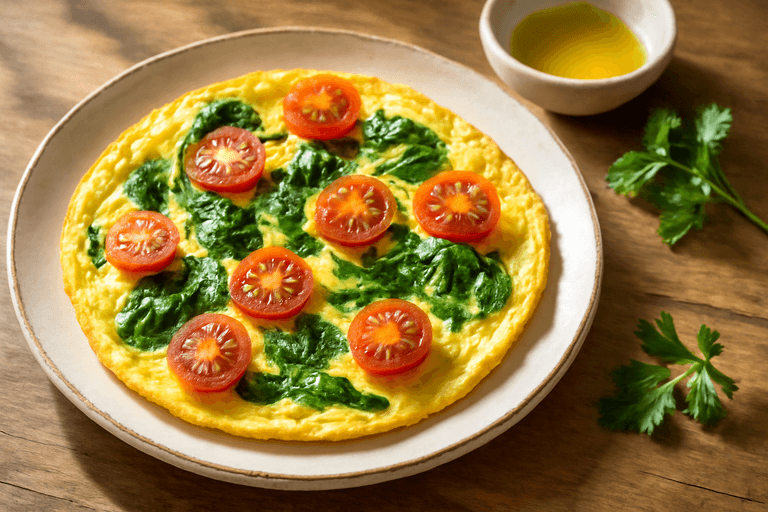 Frukostomelett med spenat & tomat