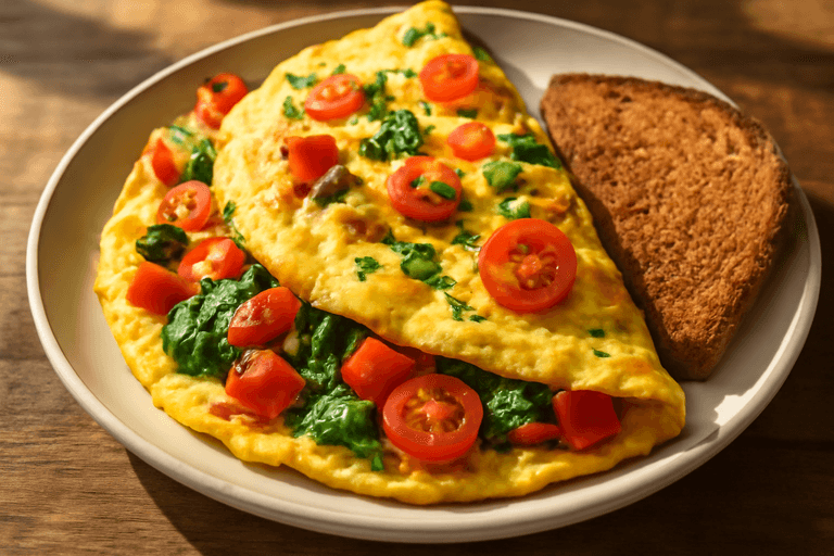 Omlet warzywny z pełnoziarnistym tostem