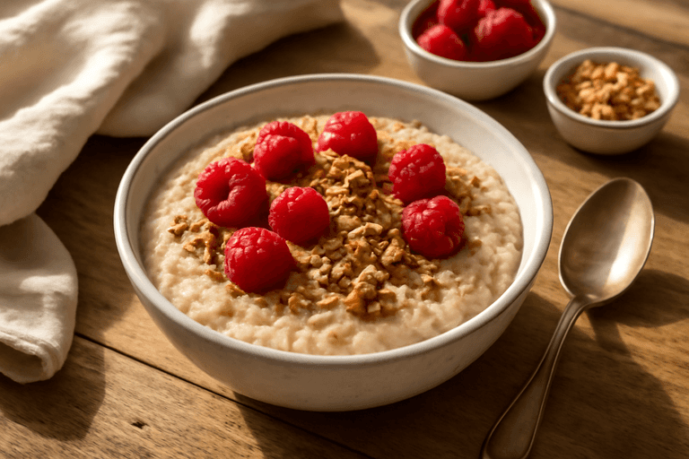 Lekka owsianka malinowo-orzechowa