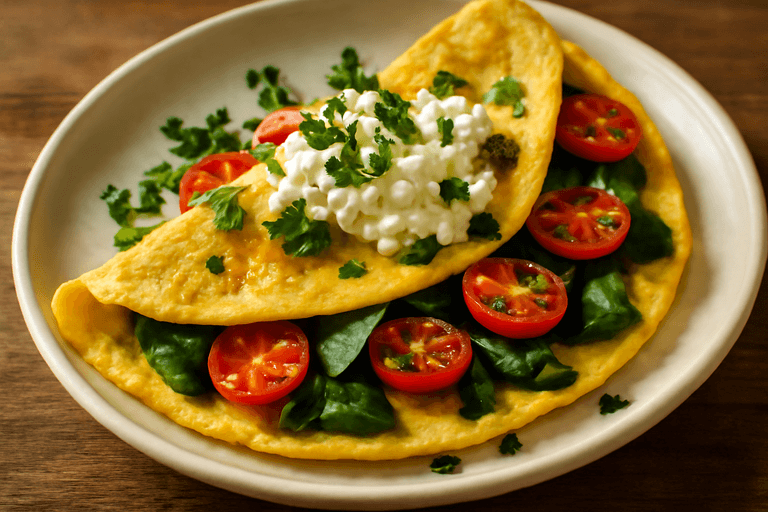 Proteinrik klassisk omelett med spenat och tomat