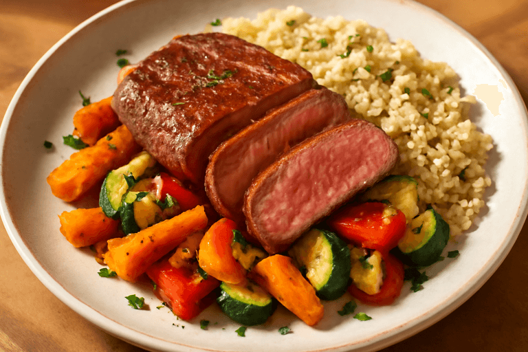 Herzhaftes Rindersteak mit Ofengemüse & Quinoa