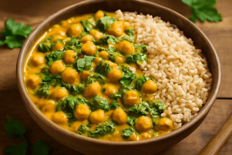 Curry di Ceci e Spinaci con Riso Basmati Integrale