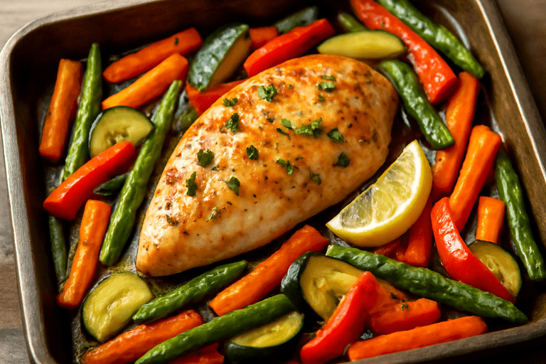 Poulet rôti aux légumes colorés