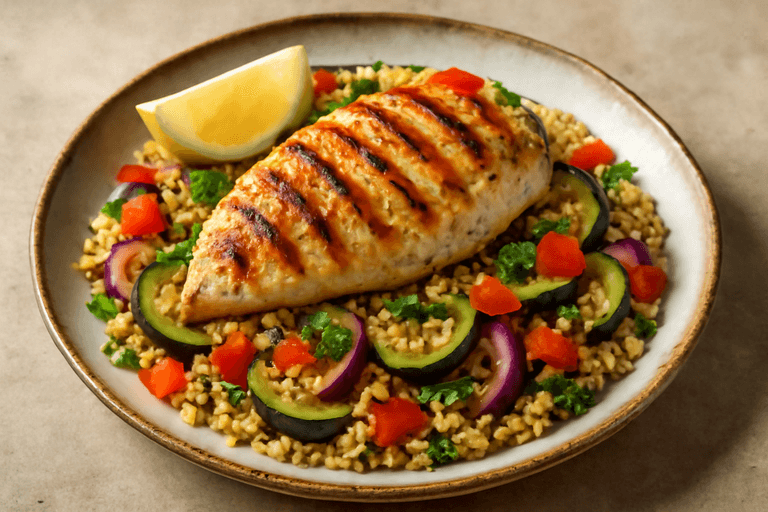 Κοτόπουλο Σχάρας με Λαχανικά & Πλιγούρι