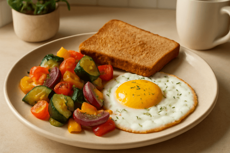 فطور البيض والخضار المشوي الصحي