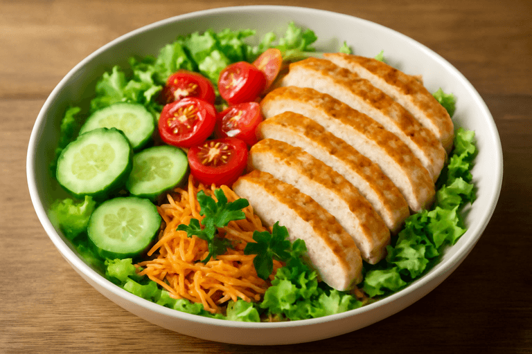 سلطة الدجاج المشوي بالخضار الطازجة