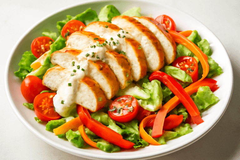 Leichter Hähnchen-Gemüse-Salat mit Zitronendressing