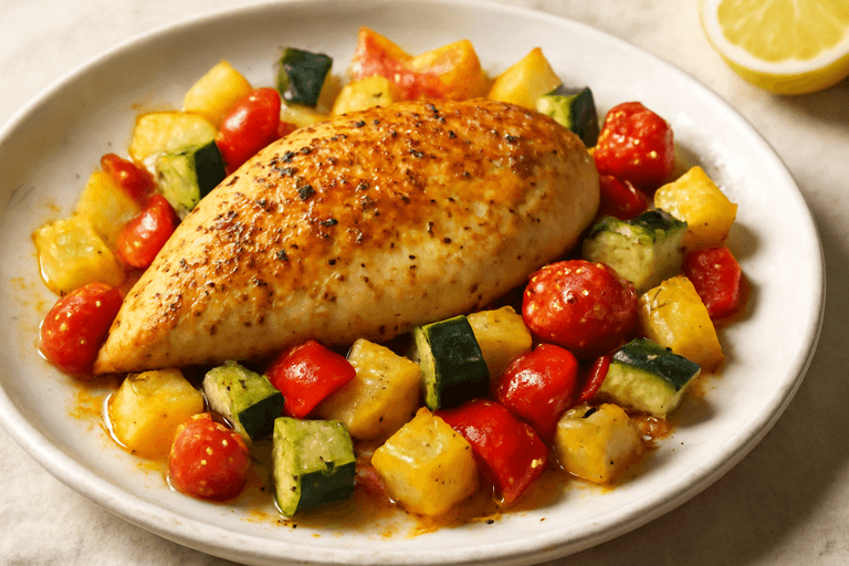 Ελαφρύ Κοτόπουλο με Λαχανικά στον Φούρνο
