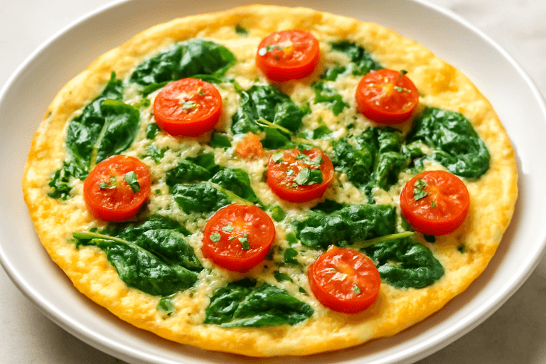 Proteinrik klassisk omelett med spenat & tomat