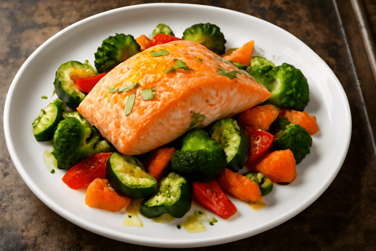 Lätt ugnsbakad lax med citron och grönsaker
