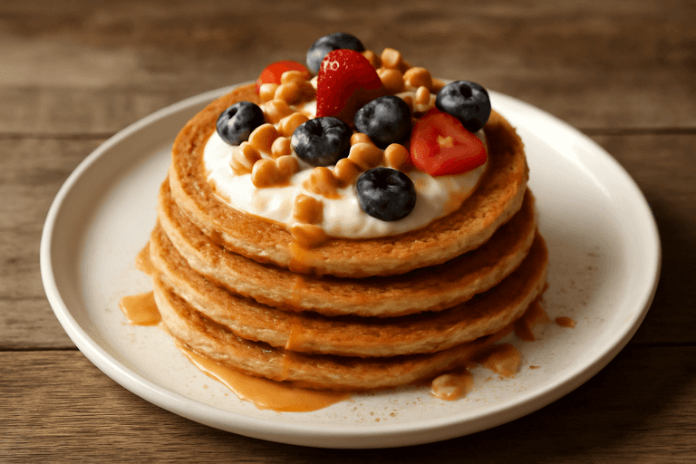 Protein-Power-Hafer-Pfannkuchen mit Beeren und Nüssen