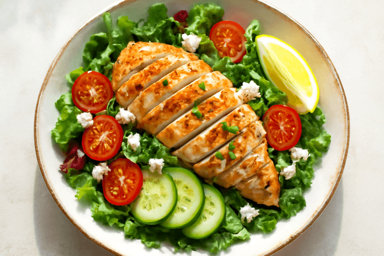 Lätt kycklingsallad med medelhavssmak