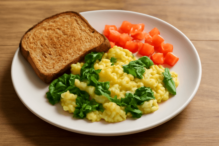 بيض مخفوق صحي مع السبانخ والطماطم