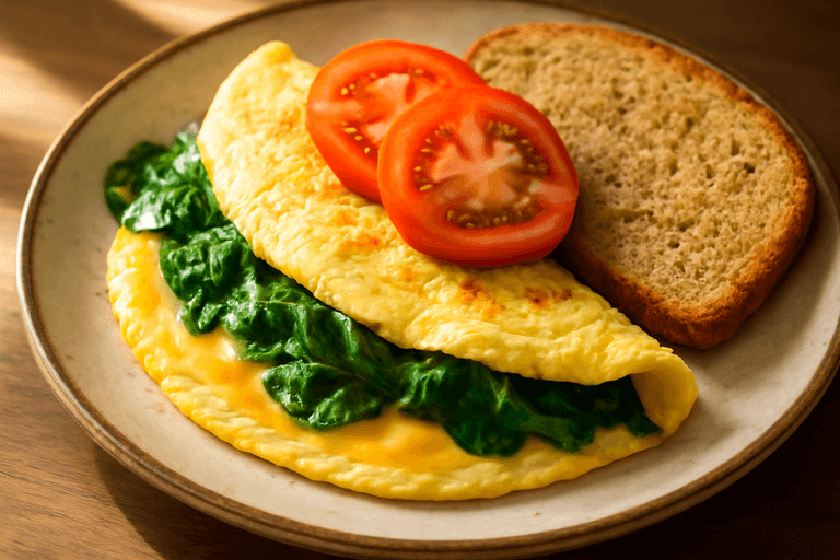 Kraftfull Omelett med Spenat och Fullkornsbröd