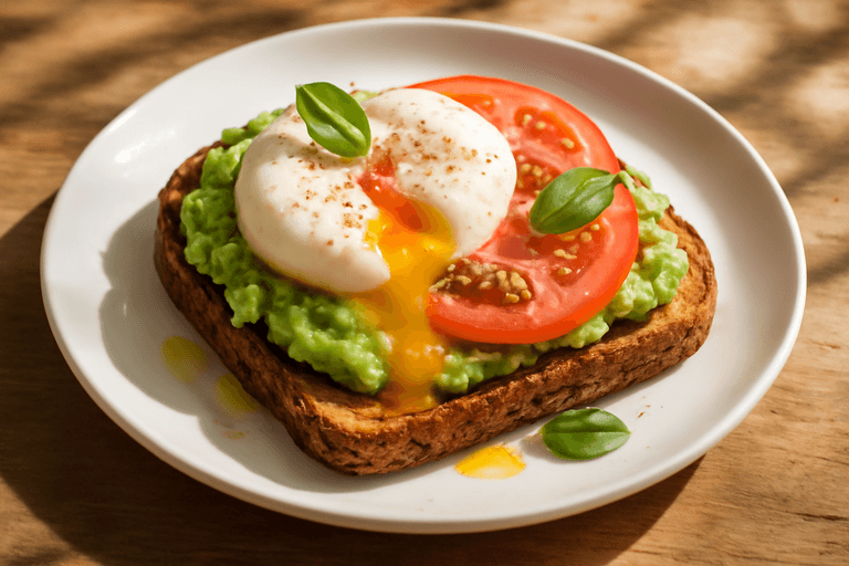 Tostada Integral con Aguacate, Huevo Poché y Tomate