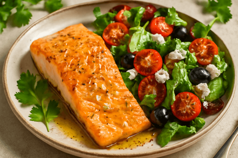 Salmón al Horno con Ensalada Mediterránea