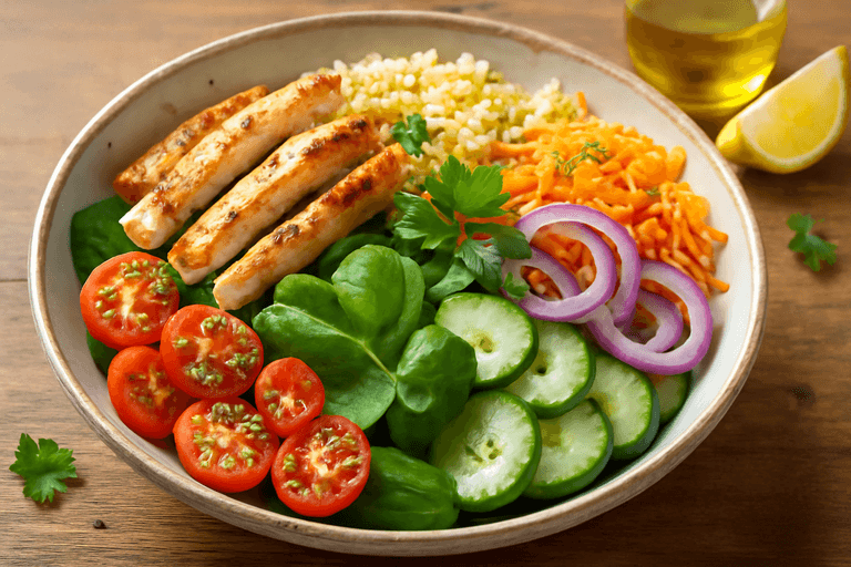 Ensalada Clásica de Pollo con Quinoa y Vegetales Frescos