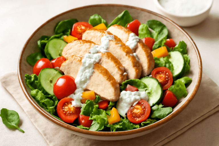Leichter Hähnchen-Gemüse-Salat mit Joghurt-Dressing