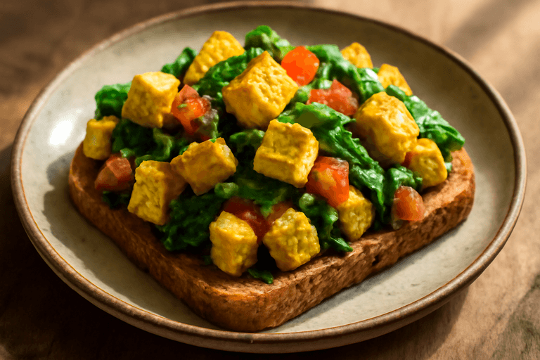 Desayuno Energético de Tofu con Espinacas y Tomate